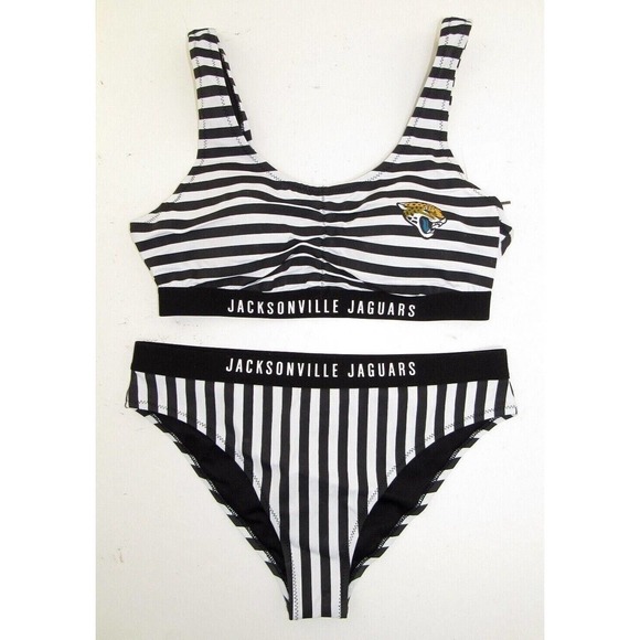 Womens G-III Jacksonville Jaguars Black White Stripe Bikini Swim Suit Medium NEW - Picture 1 of 2